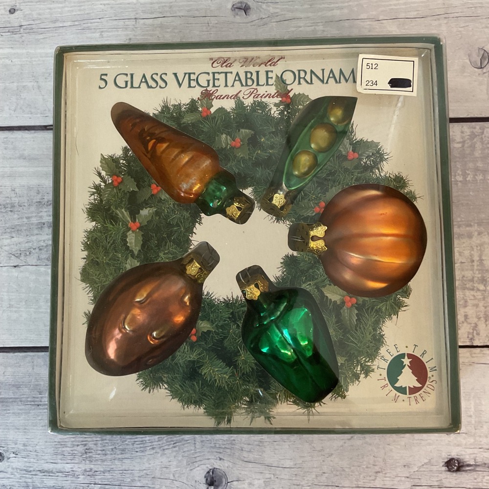 Vintage 1991 Old World Glass Vegetable Ornaments Set of 5 Hand Painted